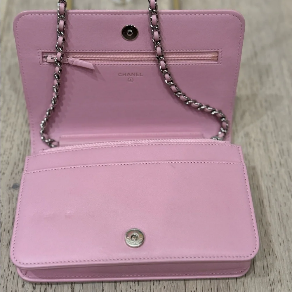 CHANEL Pink Crystal Boy WOC Lambskin Leather CC Crossbody Bag A80287 EUC COA LTD - Picture 14 of 16